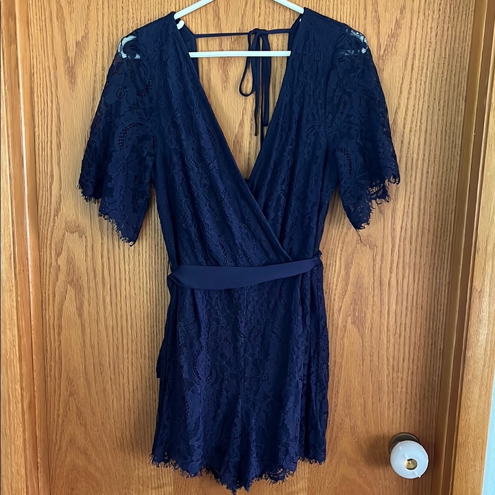 Blue Rain floral lace romper sz L